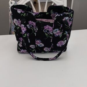 Cotton quilted Tote Black Pansies